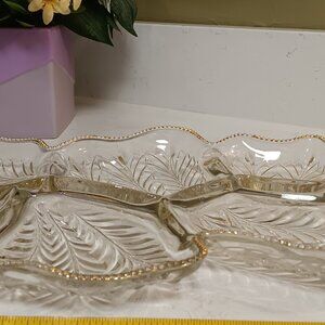 Vintage Jeannette Glass Venetian Feather - Clear 6-Part Tray Party, Relish, Nuts